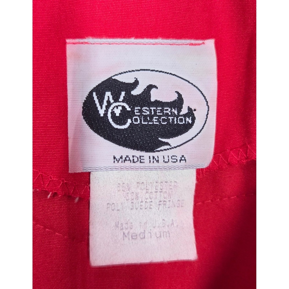 VTG Western Collection Red Rodeo Dress Fringe Concho Wolf M USA Circle Skirt - Picture 11 of 14